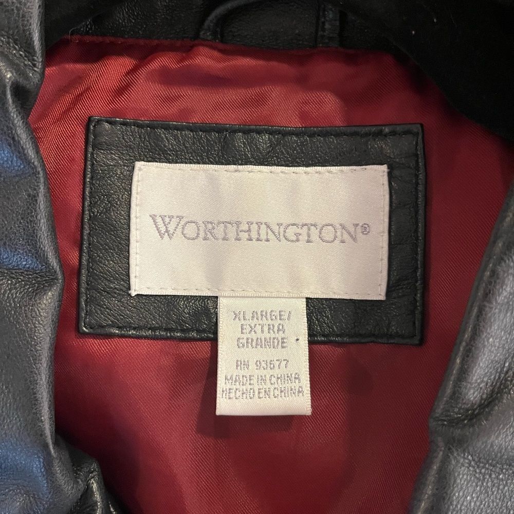 Vintage Worthington black leather zip up coat with pockets size XL - Picture 4 of 6